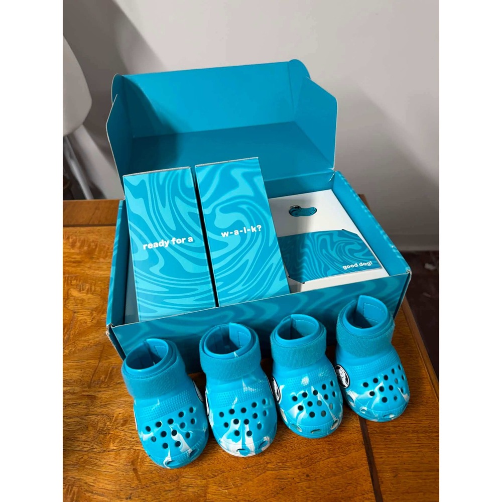 Bark Dog L Blue Marble Pet Crocs Booties Shoes Clogs BarkBox Collaboration